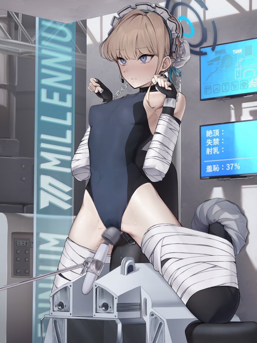 1girl anal anal_object_insertion armpits bare_shoulders bdsm black_thighhighs blonde_hair blue_archive blue_eyes bondage bound breasts frogtie highres hitachi_magic_wand human_trafficking kidnapped kidnapped_girl kidnapping long_hair microphone momonoko_noko new_life no_escape object_insertion one-piece_swimsuit owned restrained sex_toy shibari shibari_over_clothes slave small_breasts swimsuit thighhighs this_is_your_life_now toki_(blue_archive) vibrator worried worried_look