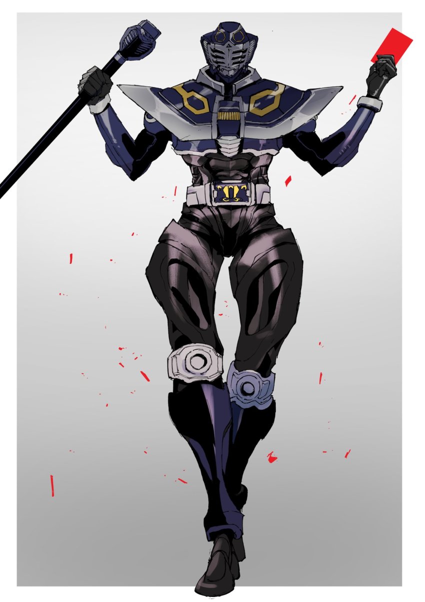1boy advent_card armor belt bodysuit cane card cobra_(animal) crossed_legs finishing_move full_body heisei highres ichitaka_(1015ichitaka) kamen_rider kamen_rider_ouja kamen_rider_ryuki_(series) leg_armor male_focus mecha_pilot_suit plugsuit_(evangelion) purple_armor shadow snake straight-on stylistic thick_thighs thighs tokusatsu v_buckle walking
