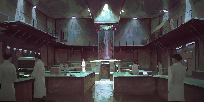 ceiling_light highres indoors interior lab_coat laboratory lhlclllx97 original people platform science_fiction scientist shadow stasis_tank vat