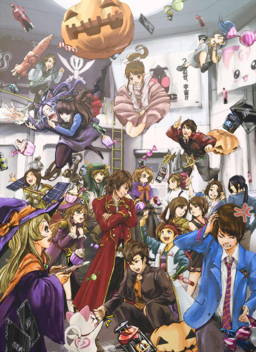 10s 6+boys 6+girls ahim_de_famille animal_ears animification astro_switch battle_spirits battle_spirits:_heroes black_hair blood blue_eyes blush brown_hair candy captain_marvelous card cat_ears daimonji_shun don_dogoier everyone eyeliner food glasses goru_(cure_golgom) green_eyes halloween hat hayabusa_(spacecraft) highres houjou_hibiki hummy_(suite_precure) ikari_gai jack-o&#039;-lantern jk_(kamen_rider_fourze) joe_gibken joujima_yuuki kaizoku_sentai_gokaiger kamen_rider kamen_rider_fourze_(series) kazashiro_miu kisaragi_gentarou kurokawa_eren long_hair luka_millfy makeup minamino_kanade multiple_boys multiple_girls navi_(gokaiger) nosebleed nozama_tomoko one_eye_closed pirate pirate_costume pirate_hat precure pumpkin purple-framed_eyewear ranger_key seiren_(suite_precure) tokusatsu shirabe_ako skull sleeves_rolled_up suite_precure super_sentai tatsumi_kimari top_hat wink witch_hat