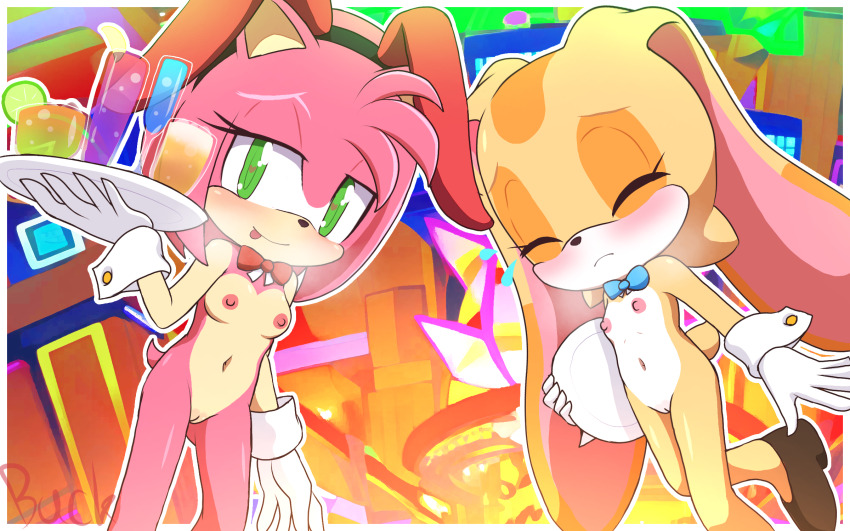 2girls amy_rose cream_the_rabbit green_eyes loli multiple_girls nipples nude pussy sonic_(series)