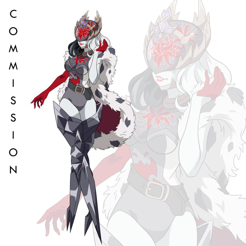 1girl belt cendrillmon digimon digimon_(creature) digimon_liberator female_focus highres lipstick makeup mask officialseraphimon oridigi original solo