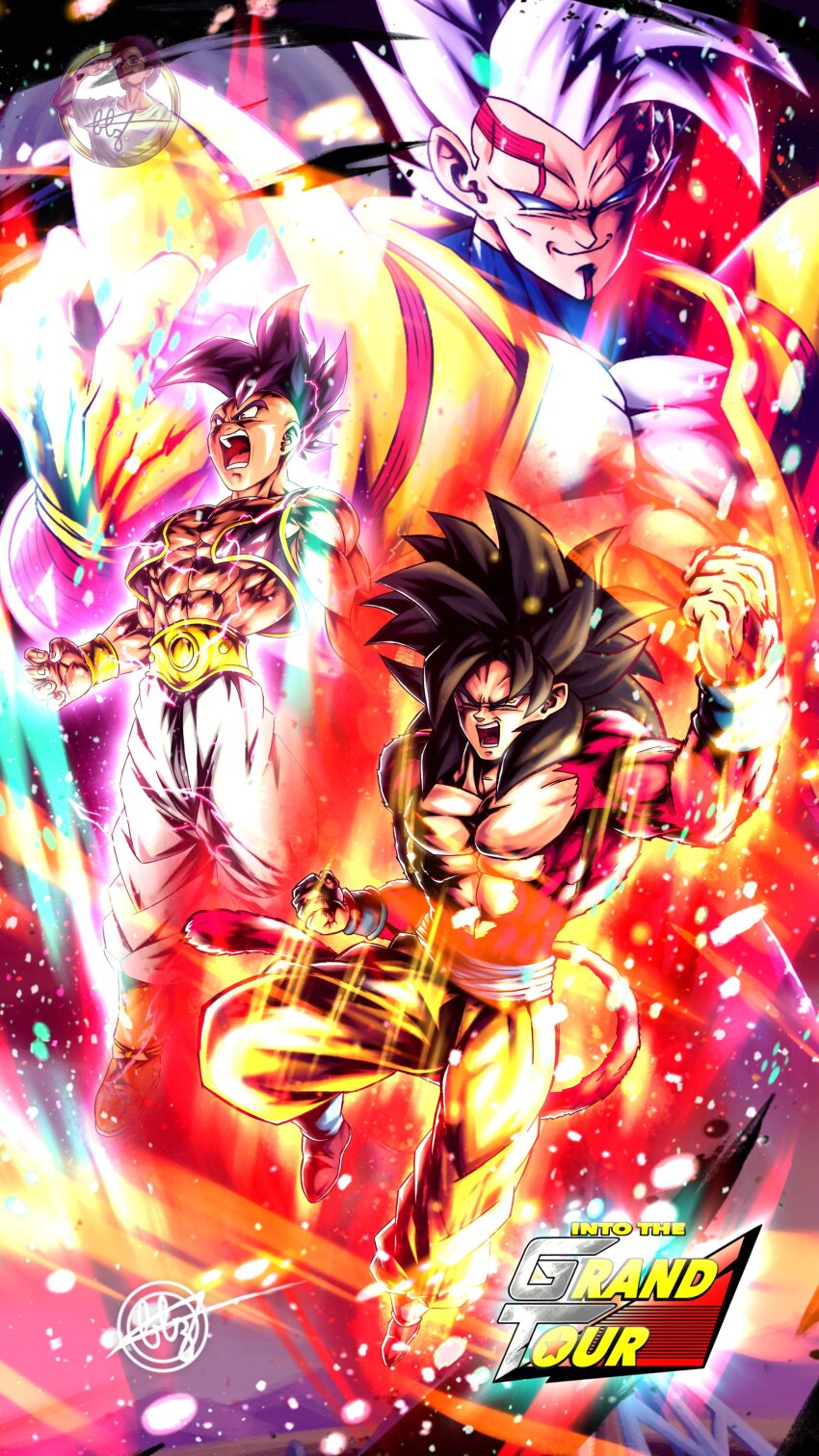 absurdres aura baby_vegeta dragon_ball dragon_ball_gt energy fighting highres master_and_pupil red_fur screaming son_goku super_saiyan super_saiyan_4 tagme uub