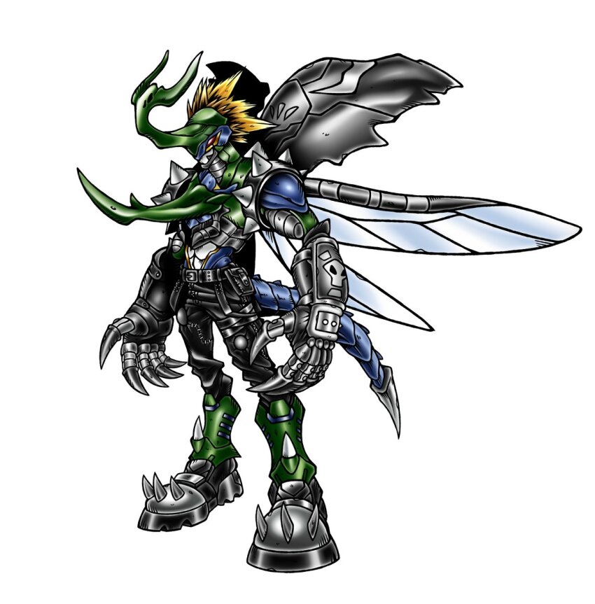 1boy arthropod_boy digimon digimon_(creature) dinobeemon el_poyomon grankuwagamon highres male_focus original simple_background solo white_background