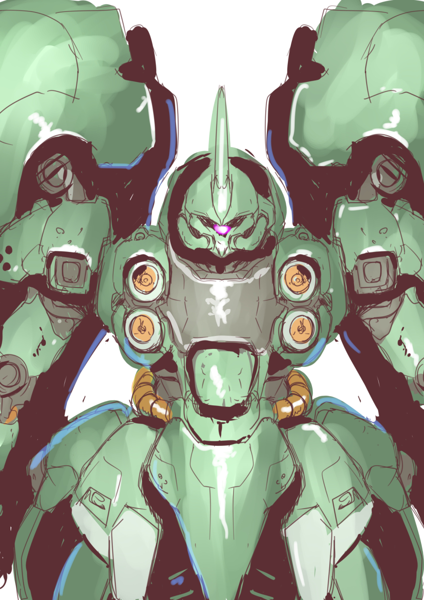 gatakk gundam gundam_unicorn highres horns kshatriya mecha mobile_suit no_humans one-eyed pink_eyes robot single_horn sketch solo upper_body white_background