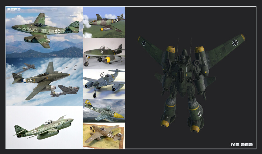 3d aircraft airplane arm_cannon cloud comparison decepticon emblem encho_enchev fighter_jet flying herr_blitzkrieg highres luftwaffe me_262 mecha military military_vehicle mountainous_horizon original photo_(medium) photo_inset propeller_fighter robot roundel science_fiction transformers weapon world_war_ii