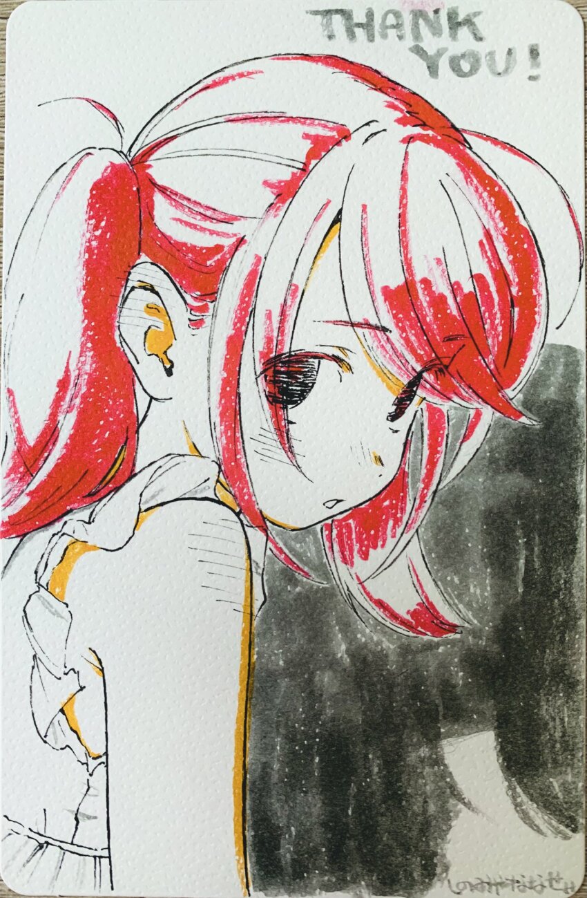 1girl bare_shoulders earrings highres jewelry looking_at_viewer marker_(medium) original painting_(medium) shinomiya_nanase solo traditional_media upper_body watercolor_(medium)