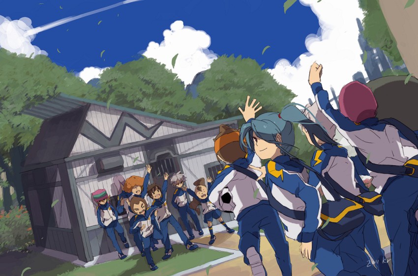 6+boys blue_sky child cloud endou_mamoru gouenji_shuuya handa_shin&#039;ichi inazuma_eleven inazuma_eleven_(series) kageno_jin kazemaru_ichirouta kurimatsu_teppei male_focus matsuno_kuusuke multiple_boys outdoors school school_uniform shishido_sakichi shourinji_ayumu sky someoka_ryuugo tree tukushi2 yamino_kageto