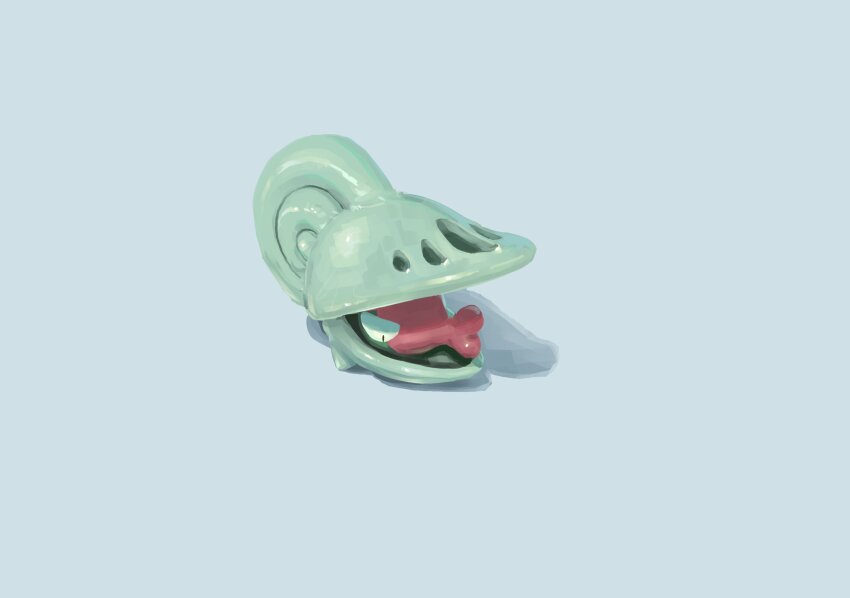 black_eyes blue_background full_body gen_5_pokemon helmet highres looking_down nintendo no_humans o3o pokemon pokemon_(creature) shadow shelmet simple_background solo tenshinhannnn