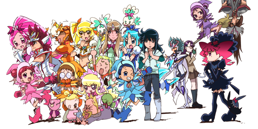 00s 10s 6+boys 6+girls aquila_yuna asuka_momoko baby blonde_hair blue_skirt boots bow brooch broom brown_hair character_request chypre_(heartcatch_precure!) coffret_(heartcatch_precure!) company_connection creator_connection crossover cure_blossom cure_marine cure_sunshine dragon_ryuuhou edamame_(buruburu) everyone fujiwara_hazuki galileo_(marie_&amp;_gali) hanasaki_tsubomi harukaze_doremi hat heart heart_brooch heartcatch_precure! high_ponytail highres jewelry knee_boots kuma_(2ch) kurumi_erika lionet_soma lupus_haruto majorika marie_&amp;_gali marika_(marie_&amp;_gali) multiple_boys multiple_girls myoudouin_itsuki norika ojamajo_doremi orion_eden pegasus_koga pet_(marie_&amp;_gali) pink_boots pink_bow pink_hat ponytail potpourri_(heartcatch_precure!) precure rainbow_order red_hair saint_seiya saint_seiya_omega segawa_onpu senoo_aiko skirt tsukikage_yuri twintails