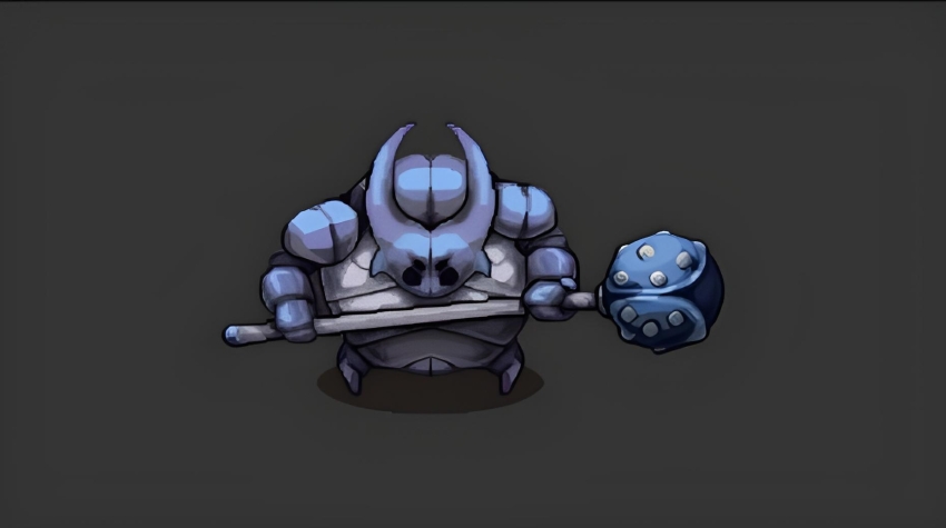 black_eyes false_knight_(hollow_knight) highres hollow_eyes hollow_knight horns hungry weapon