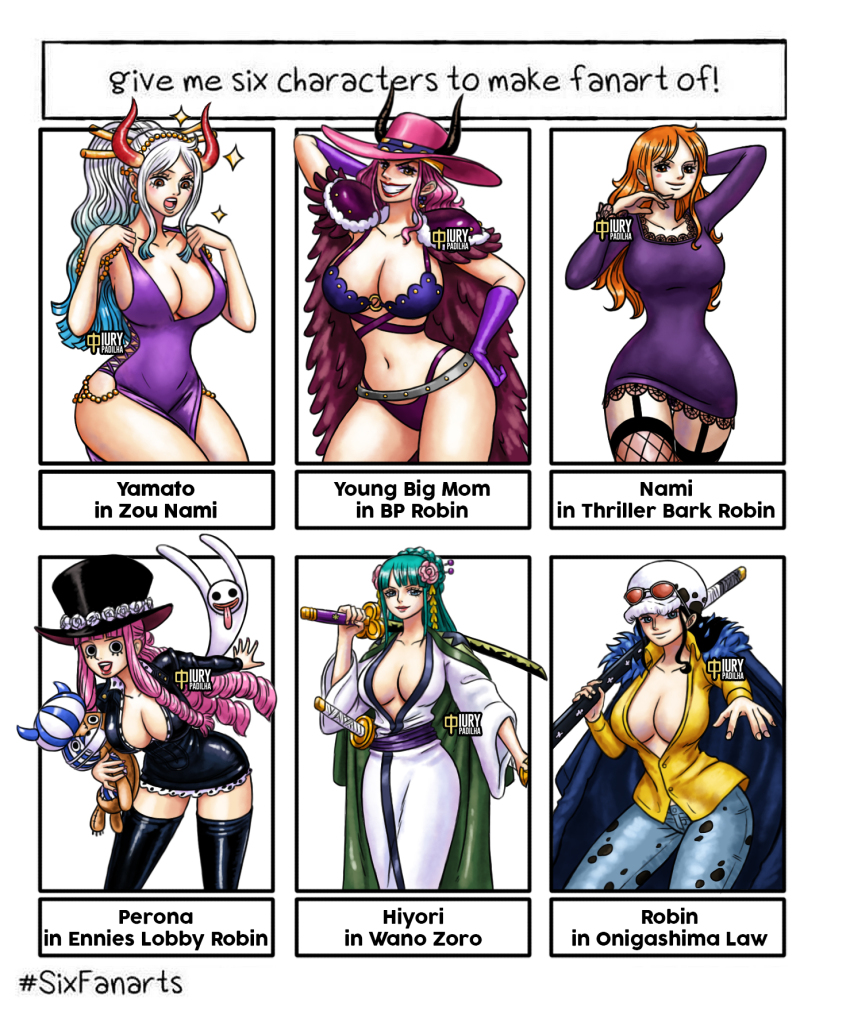 6+girls aged_down beast_pirates_uniform black_hair blue_hair breasts cape charlotte_linlin cleavage cosplay costume_switch dress female_focus fishnets ghost green_hair hair_up hat highres horns iury_padilha japanese_clothes kimono kouzuki_hiyori large_breasts long_hair multiple_girls nami_(one_piece) nami_(one_piece)_(cosplay) nami_(one_piece)_(zou) nico_robin nico_robin_(cosplay) nico_robin_(onigashima) nico_robin_(thriller_bark) nico_robin_(water_7) one_piece orange_hair perona pink_hair roronoa_zoro roronoa_zoro_(cosplay) sideboob sword tagme thighhighs thighs trafalgar_law trafalgar_law_(cosplay) unbuttoned unbuttoned_shirt weapon white_hair wide_hips yamato_(one_piece)