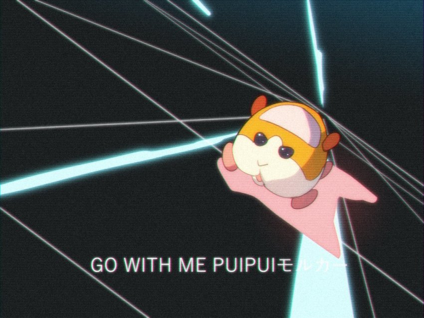 ban!_(bansankan) checkered_floor film_grain guinea_pig lyrics molcar no_humans oobari_masami_(style) parody potato_(pui_pui_molcar) pui_pui_molcar style_parody wheel yuusha_exkaiser yuusha_series