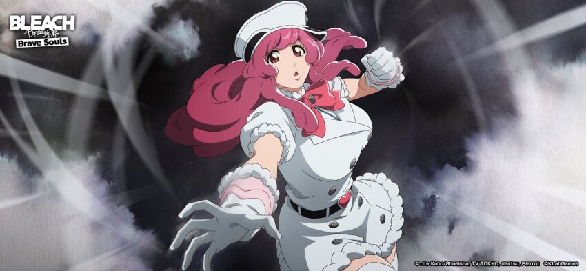 1girl bleach bleach:_brave_souls bleach:_sennen_kessen-hen breasts gloves hat highres large_breasts long_hair meninas_mcallon official_art peaked_cap purple_eyes purple_hair quincy_(bleach) skirt solo source_request sternritter