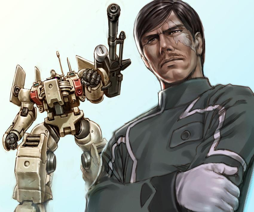 00s 1boy bad_id bad_pixiv_id facial_hair gloves gundam gundam_00 male_focus mecha military military_uniform mustache robot scar sergei_smirnov solo tieren yamashita_shun&#039;ya