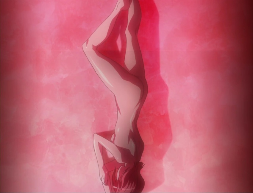 1girl ass banpresto breasts completely_nude female_focus knee_up mai_kobayashi nude pink_hair short_hair sleeping small_breasts solo super_robot_wars super_robot_wars_og_the_inspector super_robot_wars_original_generation super_robot_wars_original_generation_2 tagme upside-down