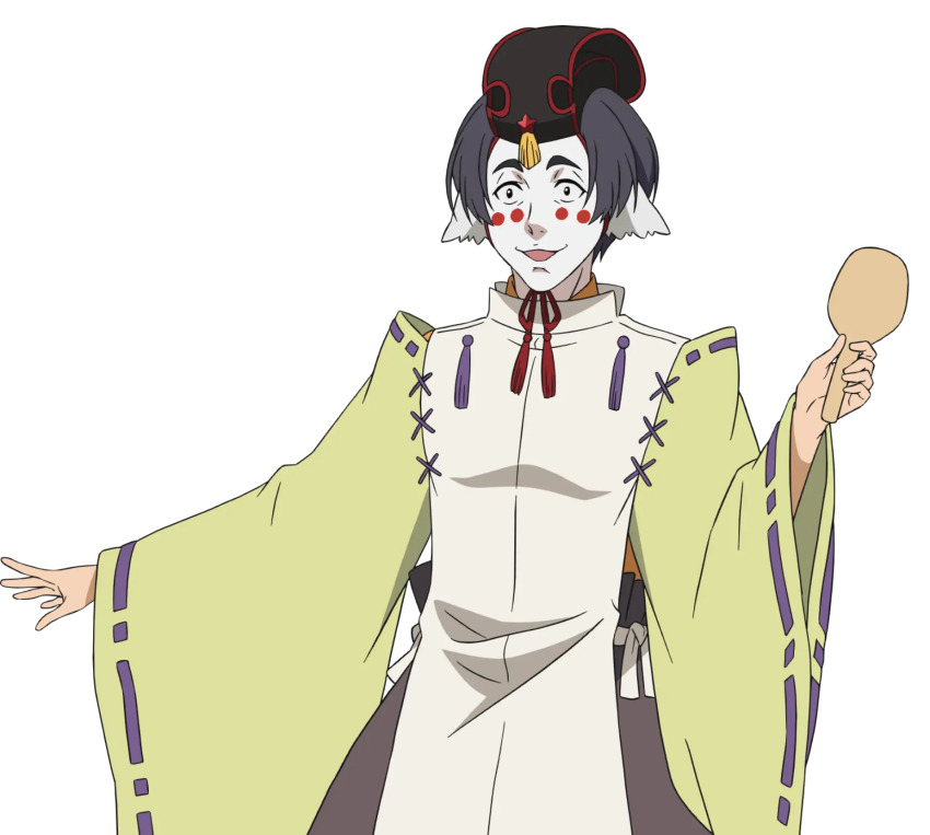 1boy animal_ears aquaplus arm_up black_hair chinese_clothes cowboy_shot facepaint hat highres long_sleeves maroro_(utawarerumono) nakata_masahiko nose official_art open_mouth short_hair solo standing transparent_background utawarerumono utawarerumono:_futari_no_hakuoro utawarerumono:_itsuwari_no_kamen white_fox_(company) wide_sleeves
