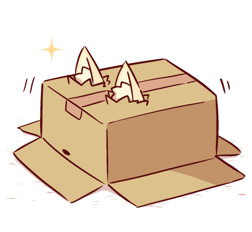 1girl animal_ear_fluff animal_ears box cardboard_box female_focus fox_ears highres hole kemomimi-chan_(naga_u) motion_lines naga_u original shadow snake_box_sneak solo sparkle white_background