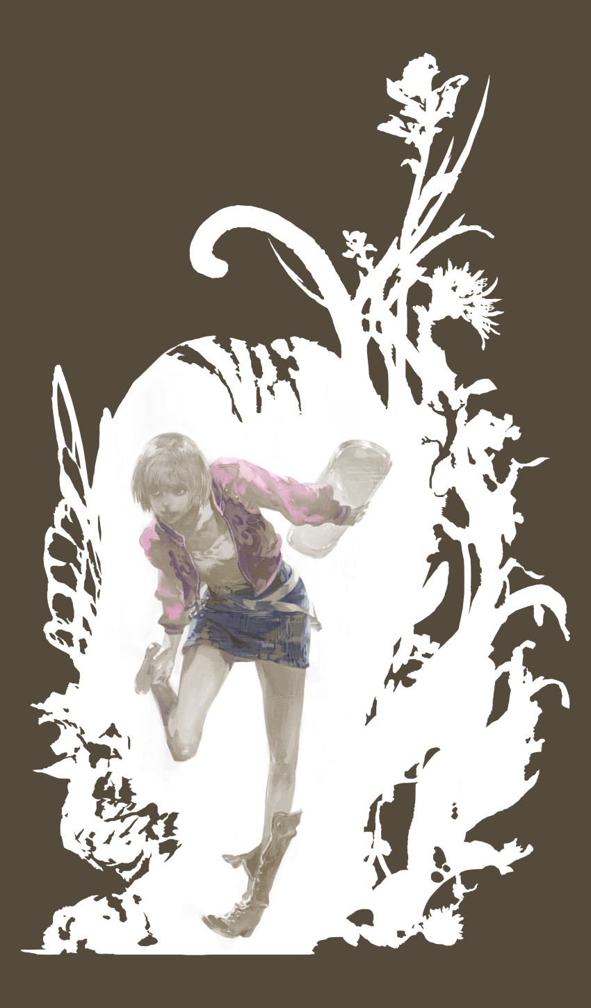 1girl absurdres boots female_focus highres jacket kachi lizard official_art short_hair sin_and_punishment skirt solo suzuki_yasushi treasure_(developer) tsumi_to_batsu:_sora_no_koukeisha