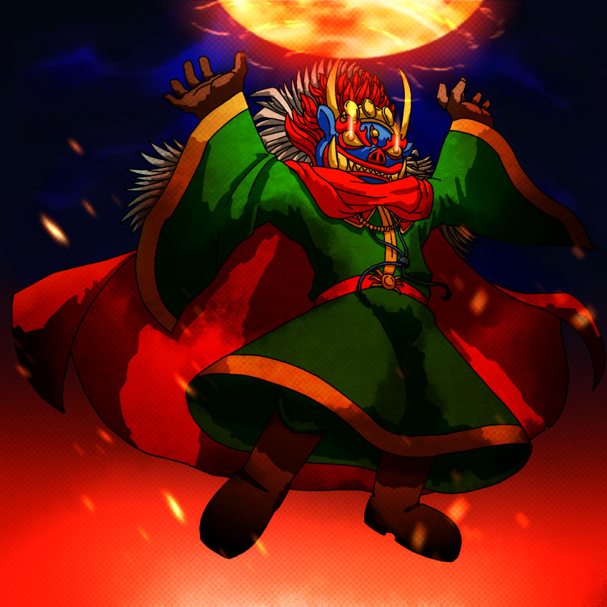 1boy baromon digimon digimon_(creature) fire highres male_focus mask solo