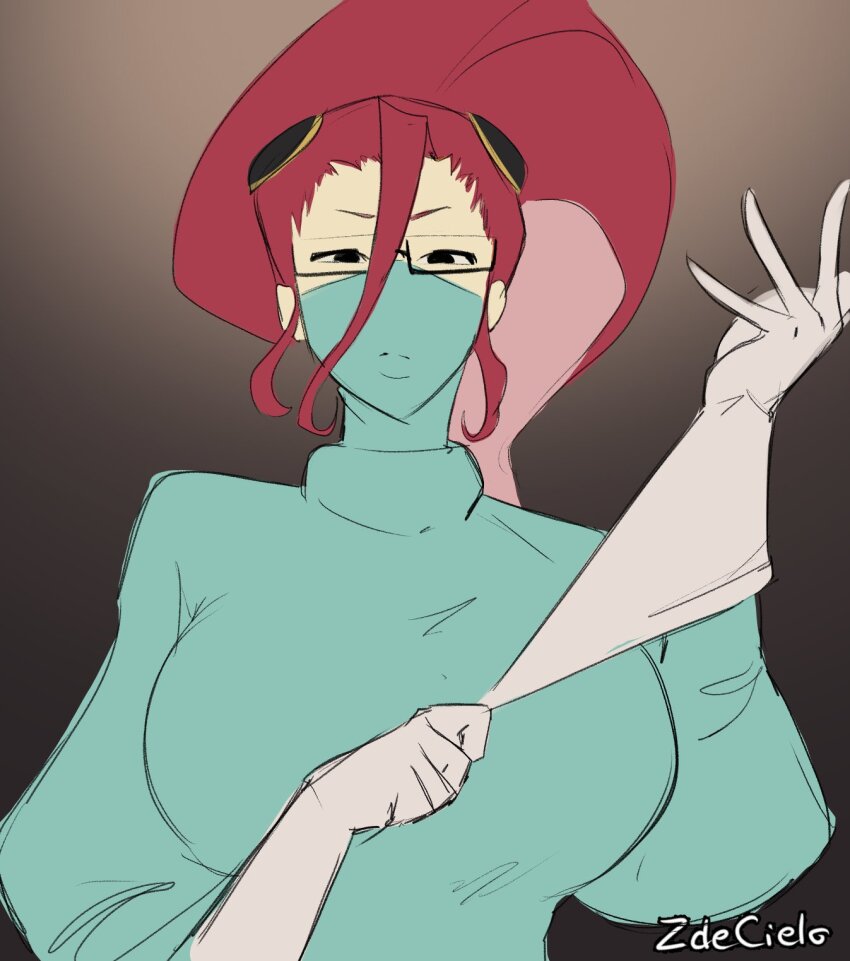 adjusting_clothes adjusting_gloves cthulhy_squele glasses gloves latex latex_gloves mask monster_girl monster_musume_no_oisha-san mouth_mask surgeon surgical_mask zdecielo