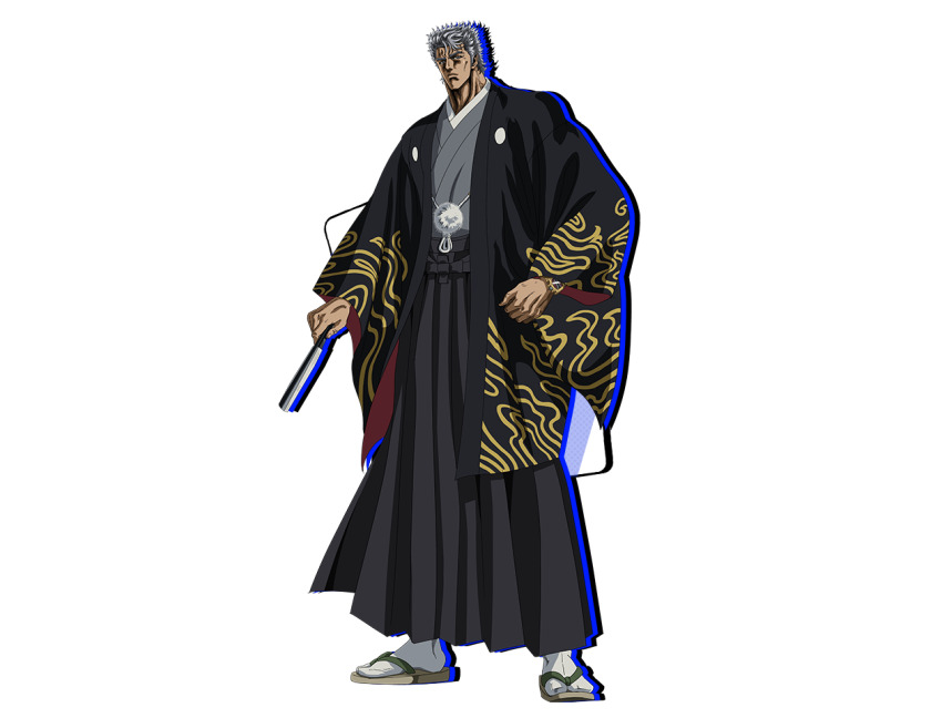 1boy game_cg grey_hair hara_tetsuo japanese_clothes kimono m_hold’em official_art short_hair solo tachi-e transparent_background