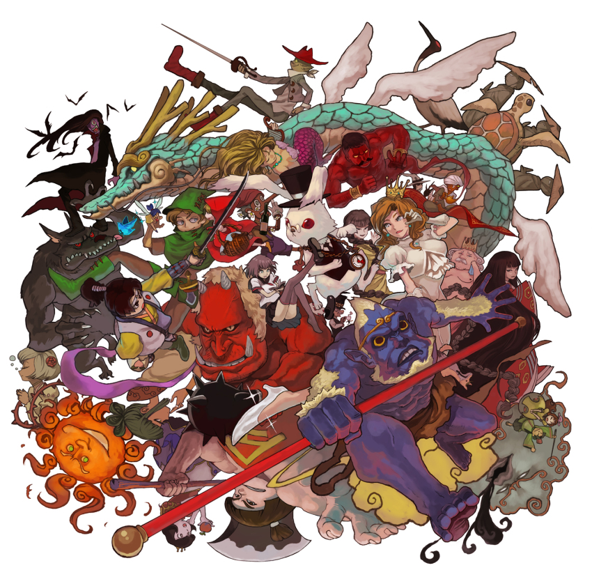 6+boys 6+girls aladdin_(disney) alice&#039;s_adventures_in_wonderland bat_(animal) big_bad_wolf cinderella_(disney_movie) crossover dracula dragon flying_nimbus folklore genie_(aladdin) highres journey_to_the_west kaguya kaguya_(ookami) kaguya_hime kintarou lack little_red_riding_hood_(fairy_tale) little_red_riding_hood_(fairy_tale_character) mad_hatter_(alice_in_wonderland) mermaid momotarou_(character) momotarou_densetsu monster_girl multiple_boys multiple_girls oni otohime peter_pan_(novel) pinnochio pinocchio_(the_adventures_of_pinocchio) puss_in_boots_(shrek) snow_white_(fairy_tale) snow_white_(fairy_tale_character) sun sun_wukong taketori_monogatari the_adventures_of_pinocchio the_little_mermaid_(disney) tinker_bell_(disney) turtle vampire walt_disney&#039;s_peter_pan white_rabbit_(alice_in_wonderland) wolf