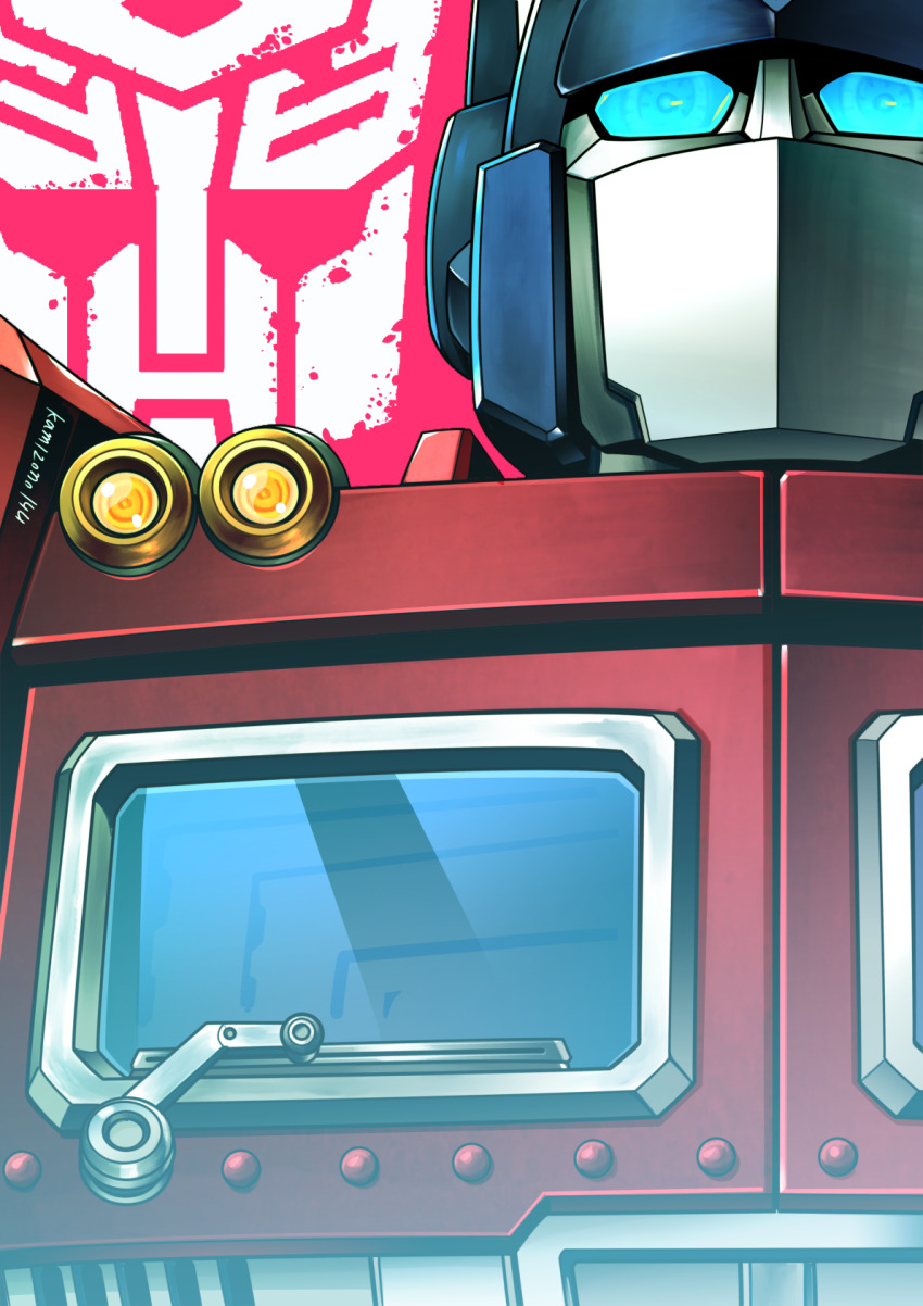 1boy artist_name autobot blue_eyes highres kamizono_(spookyhouse) looking_ahead mecha no_humans optimus_prime portrait robot science_fiction solo transformers