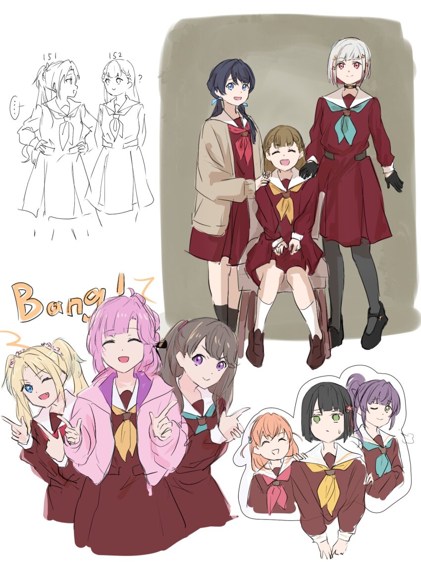 ... 6+girls :&gt; :/ ;) ;d ? ^_^ anyoji_hime aqua_neckerchief black_choker black_gloves black_hair black_pantyhose black_ribbon black_shoes black_socks blonde_hair blue_eyes blue_hair blue_ribbon blunt_bangs blunt_ends bob_cut braid brown_cardigan brown_dress brown_hair brown_shoes cardigan center-flap_bangs cerise_bouquet choker closed_eyes closed_mouth colored_inner_hair cropped_legs cropped_torso crossed_arms crossed_bangs dark_blue_hair diagonal_bangs dollchestra double_finger_gun dress fang finger_gun flower fujishima_megumi gloves green_eyes grey_hair hair_flower hair_ornament hair_ribbon half_gloves hand_on_another&#039;s_shoulder hands_on_own_hips hasu_no_sora_school_uniform height height_conscious highres hinoshita_kaho inverted_bob jacket kachimachi_kosuzu link!_like!_love_live! loafers long_hair long_sleeves looking_at_another love_live! low_twintails mary_janes medium_dress medium_hair mira-cra_park! mole mole_on_neck momose_ginko multicolored_hair multiple_girls muneta_(ntani_2) murano_sayaka neckerchief no_pupils o-ring o-ring_choker on_chair one_eye_closed open_cardigan open_clothes open_jacket open_mouth orange_hair osawa_rurino otomune_kozue pantyhose parted_bangs partially_colored pink_flower pink_hair pink_jacket pleated_dress ponytail puff_of_air purple_eyes purple_hair rabbit_hair_ornament red_eyes red_hair red_neckerchief ribbon sailor_collar sailor_dress school_uniform shoes short_hair side_braids side_ponytail sidelocks sitting smile socks spoken_ellipsis standing star_(symbol) star_hair_ornament streaked_hair sweatdrop swept_bangs twintails two_side_up v-shaped_eyebrows v_arms virtual_youtuber white_flower white_sailor_collar white_socks winter_uniform yellow_neckerchief yugiri_tsuzuri