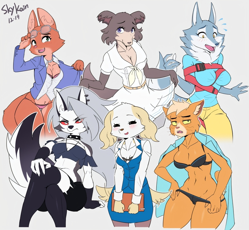 2021 6+girls absurdres aggressive_retsuko beastars black_bra black_panties black_underwear_(female) blush bra breasts caitian demon diane_foxington dog dog_girl dr._t&#039;ana dreamworks ear_piercing earrings eyewear_on_head fox fox_girl furry glasses harness hellaverse hellhound helluva_boss highres illumination inui_(aggretsuko) jewelry juno_(beastars) lingerie loona_(helluva_boss) medium_breasts multicolored_fur multiple_girls mythology navel panties piercing pink_bra pink_panties porsha_crystal sanrio simple_background sing_(movie) sing_2 sitting skykain star_trek star_trek:_lower_decks the_bad_guys_(movie) underwear white_background wolf wolf_girl