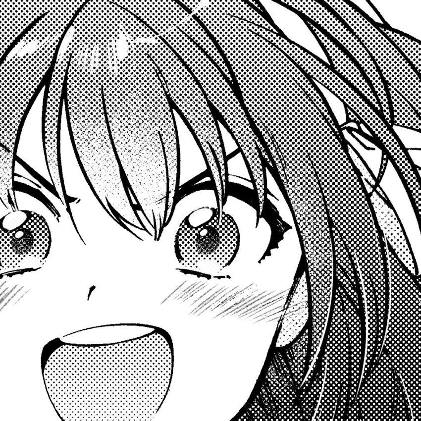 1girl blush character_request check_character check_copyright close-up commentary commentary_request copyright_request eyelashes furrowed_brow hair_between_eyes hairband head_only looking_at_viewer open_mouth portrait ribbon smile solo suzumiya_haruhi suzumiya_haruhi_no_yuuutsu teeth upper_teeth_only white_background zekkyou_(h9s9)