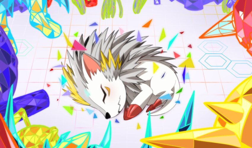closed_eyes digimon digimon_(creature) herissmon sleeping spiral_(digimon) tail triangle