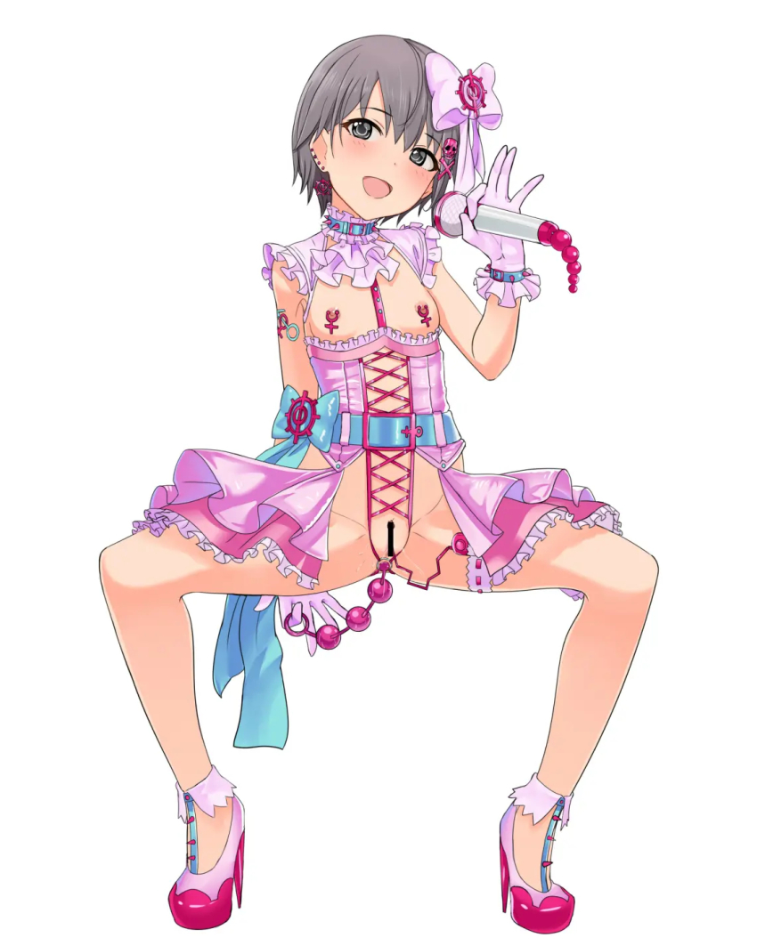 anal anal_beads anal_object_insertion bar_censor censored choker collar corset cross-laced_clothes cross-laced_corset gozaru highres idolmaster idolmaster_cinderella_girls looking_at_viewer microphone nipple_piercing object_insertion open_mouth otokura_yuuki piercing sex_toy spiked_choker spiked_collar spikes tagme