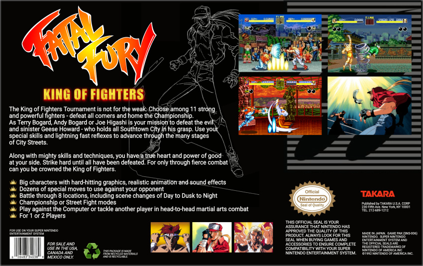 andy_bogard box_art fatal_fury game_console geese_howard hurricane_upper joe_higashi nintendo oobari_masami power_wave reppuken snk super_nintendo takara terry_bogard the_king_of_fighters