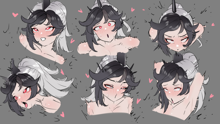 ahegao armpits black_hair dark_skin heiz_illust highres indie_virtual_youtuber nand_nodes red_eyes shark_fin shark_girl virtual_youtuber white_hair