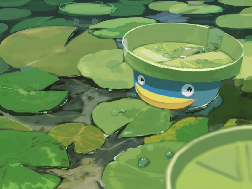 bad_id bad_twitter_id gen_3_pokemon highres lily_pad lotad nintendo no_humans partially_submerged pokemon pokemon_(creature) santagawa submerged water water_drop