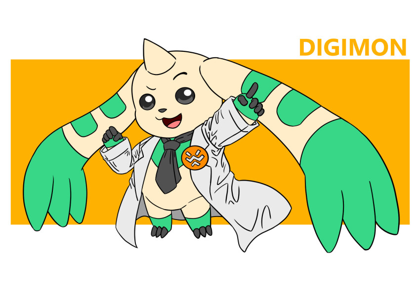 black_eyes coat digimon digimon_(creature) highres necktie solo terriermon_assistant