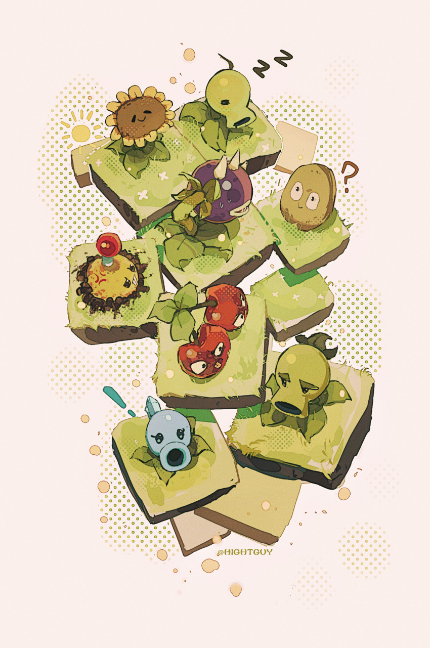 cherry_bomb_(plants_vs_zombies) chomper_(plants_vs_zombies) grass grass_block highres hightguy no_humans peashooter_(plants_vs_zombies) plant plants_vs_zombies potato_mine_(plants_vs_zombies) snow_pea_(plants_vs_zombies) sun-shroom_(plants_vs_zombies) sunflower_(plants_vs_zombies) wall-nut_(plants_vs_zombies) white_background