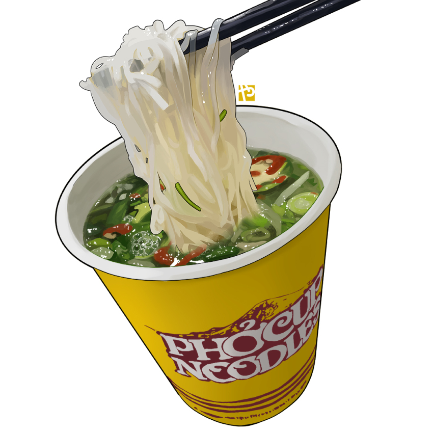 chopsticks food food_focus garnish nissin_cup_noodle no_humans noodles original pho sauce still_life studiolg vegetable watermark white_background