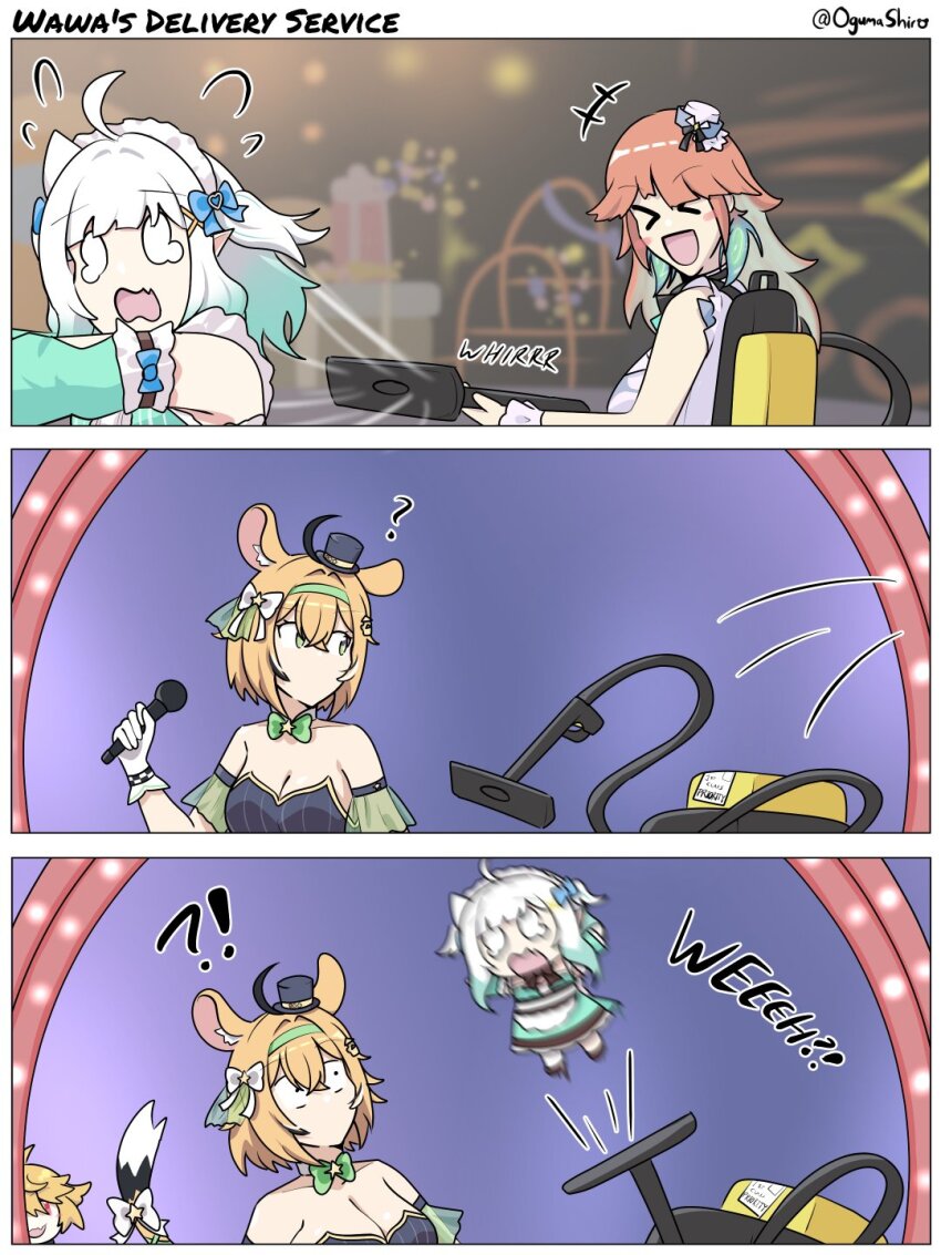 4girls ? dokibird_(vtuber) dooby_(vtuber) ghost highres hololive indie_virtual_youtuber microphone mint_fantome multiple_girls oguma_shiro surprised takanashi_kiara