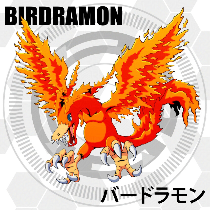 birdramon blue_eyes circle claws d_sandy digimon digimon_(creature) digimon_adventure highres sharp_teeth solo teeth wings