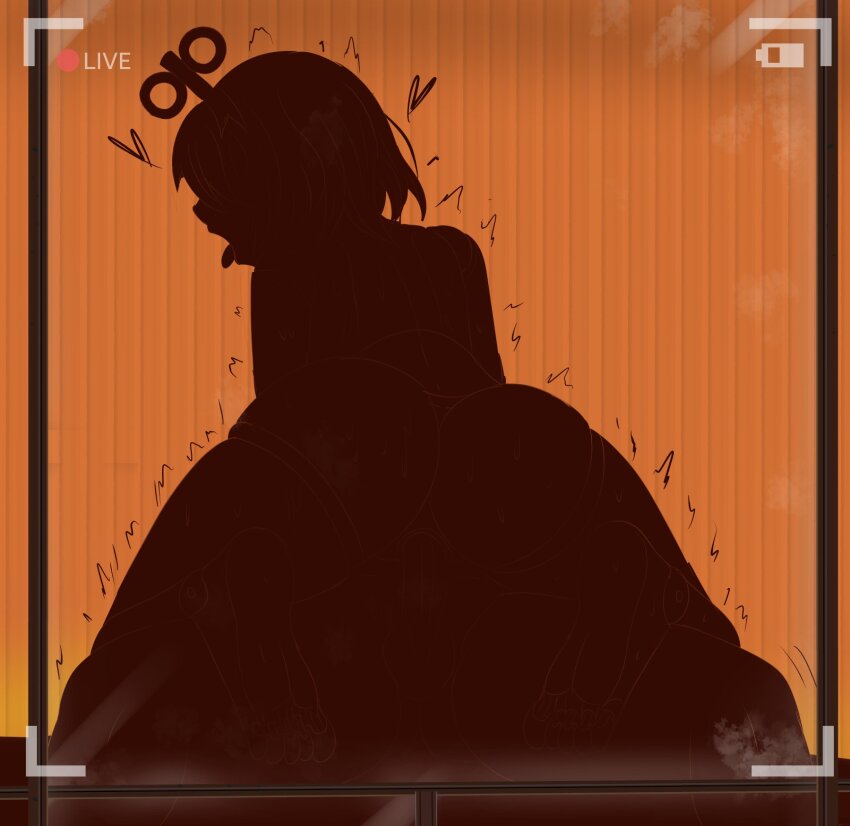 1boy 1girl ass cecilia_immergreen from_behind full_body fuzzlogik hetero highres hololive hololive_english motion_lines recording sex short_hair silhouette solo_focus tongue tongue_out trembling vaginal virtual_youtuber