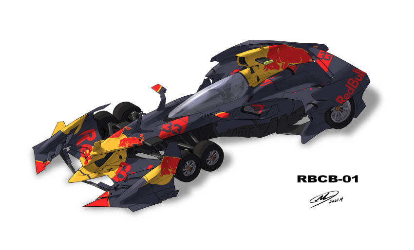 absurdres andrew_leung car dated from_above future_gpx_cyber_formula highres motor_vehicle no_humans race_vehicle racecar red_bull science_fiction signature vehicle_focus wheel white_background