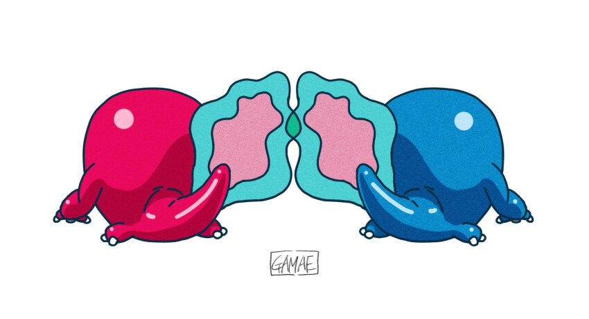 2others digimon digimon_(creature) multiple_others otamamon otamamon_(red) tadpole tadpole_tail tail