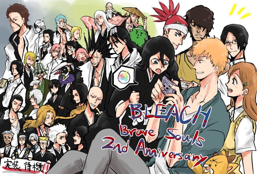 &gt;:o 6+boys 6+girls :o abarai_renji aizen_sousuke anniversary arrancar asymmetrical_hair ayasegawa_yumichika bald black_hair bleach blue_hair brown_hair closed_mouth dark-skinned_male dark_skin english_text eyepatch ginjou_kuugo glasses grimmjow_jaegerjaquez hair_between_eyes hair_ornament hair_over_one_eye hand_fan hat hinamori_momo hirako_shinji hisagi_shuuhei hitsugaya_toushirou ichimaru_gin inoue_orihime ishida_ryuuken ishida_uryuu kamemororo kon_(bleach) kuchiki_byakuya kuchiki_rukia kurosaki_ichigo kurotsuchi_mayuri kurotsuchi_nemu kusajishi_yachiru kyouraku_shunsui long_hair madarame_ikkaku matsumoto_rangiku multiple_boys multiple_girls open_mouth orange_hair paper_fan parted_bangs pink_hair playing_games red_hair sado_yasutora shinigami short_hair sitting smile speech_bubble straw_hat szayelaporro_granz tsukishima_shuukurou ukitake_juushirou ulquiorra_cifer urahara_kisuke v-shaped_eyebrows white_hair yamamoto-genryuusai_shigekuni zaraki_kenpachi