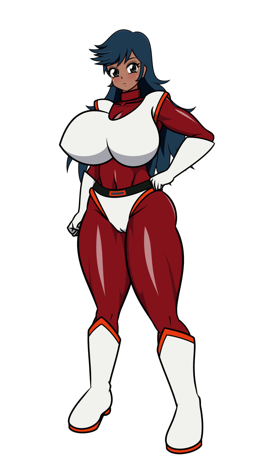 1girl absurdres black_hair bodysuit breasts cameltoe dark_skin great_mazinger highres honoo_jun huge_breasts long_hair mazinger_(series) solo_focus thick_thighs thighs