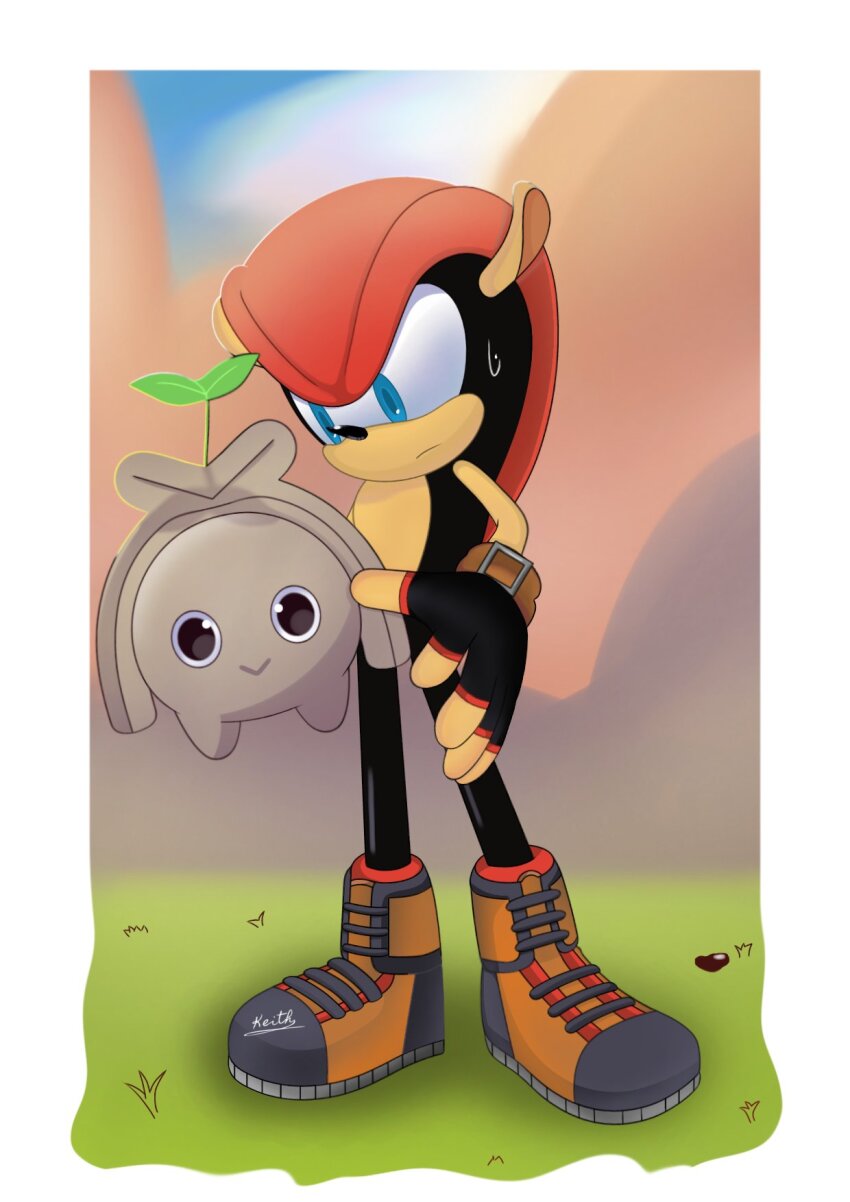 artwithmiko highres male_focus mighty_the_armadillo sonic_(series) sonic_frontiers sonic_the_hedgehog