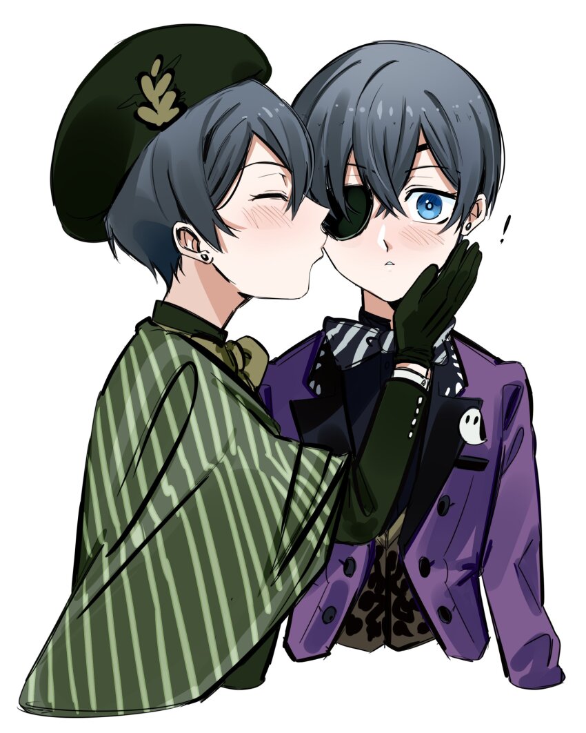 2boys absurdres bishounen blue_eyes bow brothers ciel_phantomhive ciel_phantomhive&#039;s_brother earrings eyepatch gloves hair_between_eyes hat highres jewelry kuroshitsuji male_focus multiple_boys ouji_fashion shirt short_hair siblings twins uneasywolf victorian