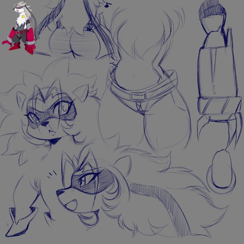 belt digimon digimon_(creature) fangs heavymetalpapi highres mask sketch star_(symbol) wolvermon