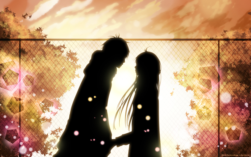 1boy 1girl couple dobato floating_hair from_side highres imminent_kiss kazehaya_shouta kimi_ni_todoke kuronuma_sawako long_hair outdoors shadow vanilla